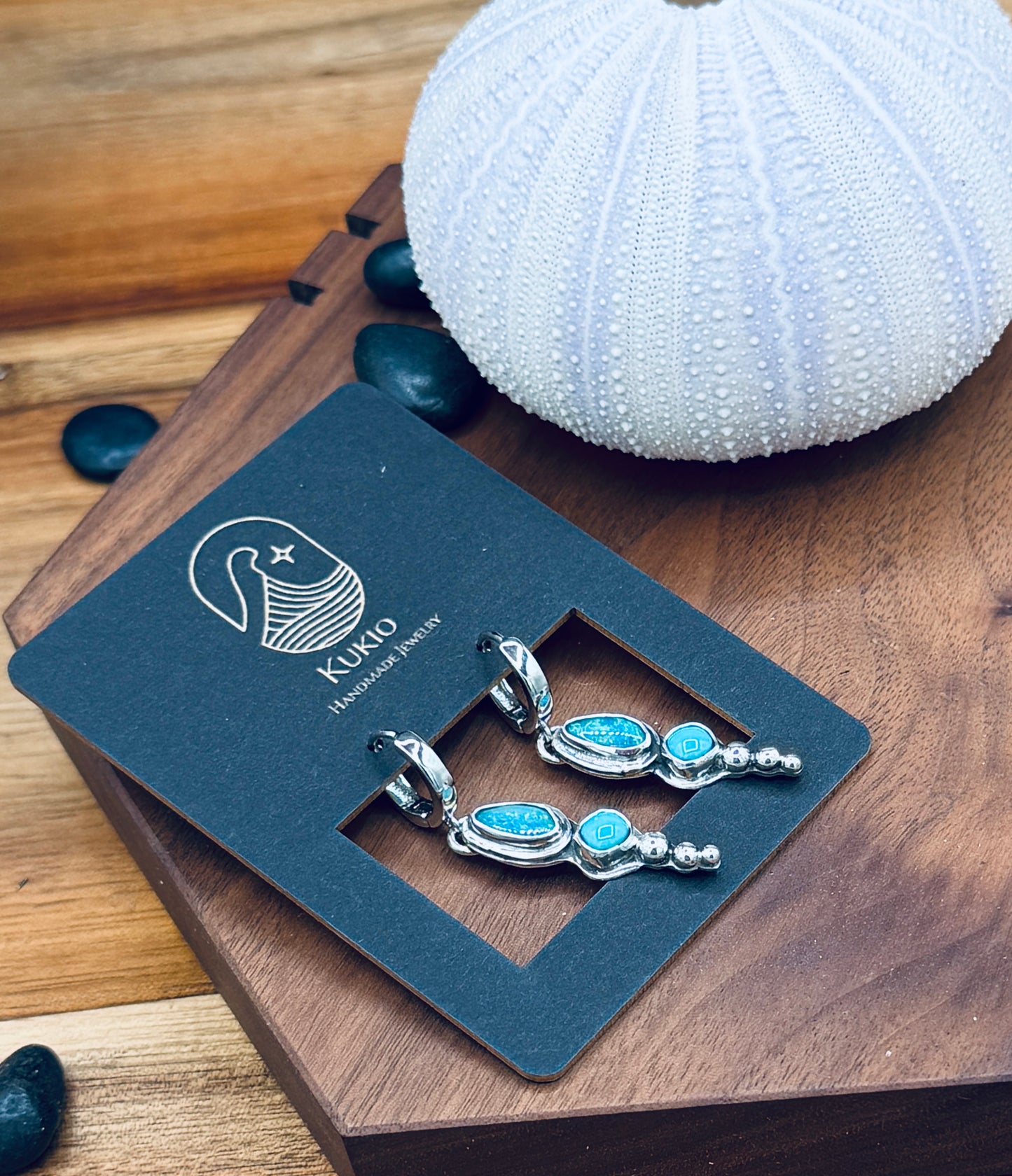 Natural Coober Pedy Opal with Turquoise Huggie Earrings