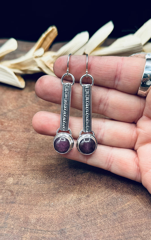 Sterling Silver Star Ruby Patterned Earrings