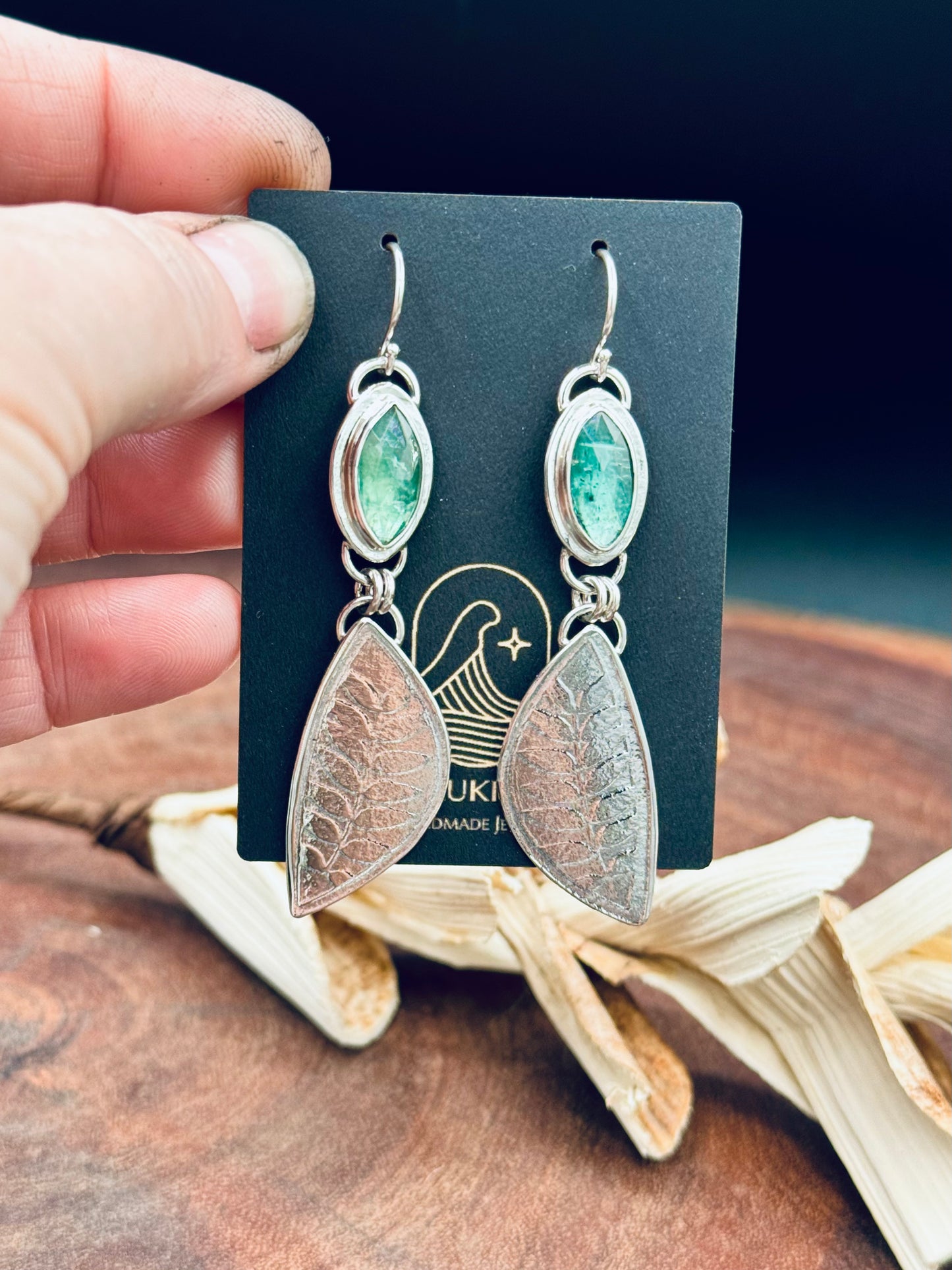 Sterling Silver Minty Green Kyanite Leaf Earrings