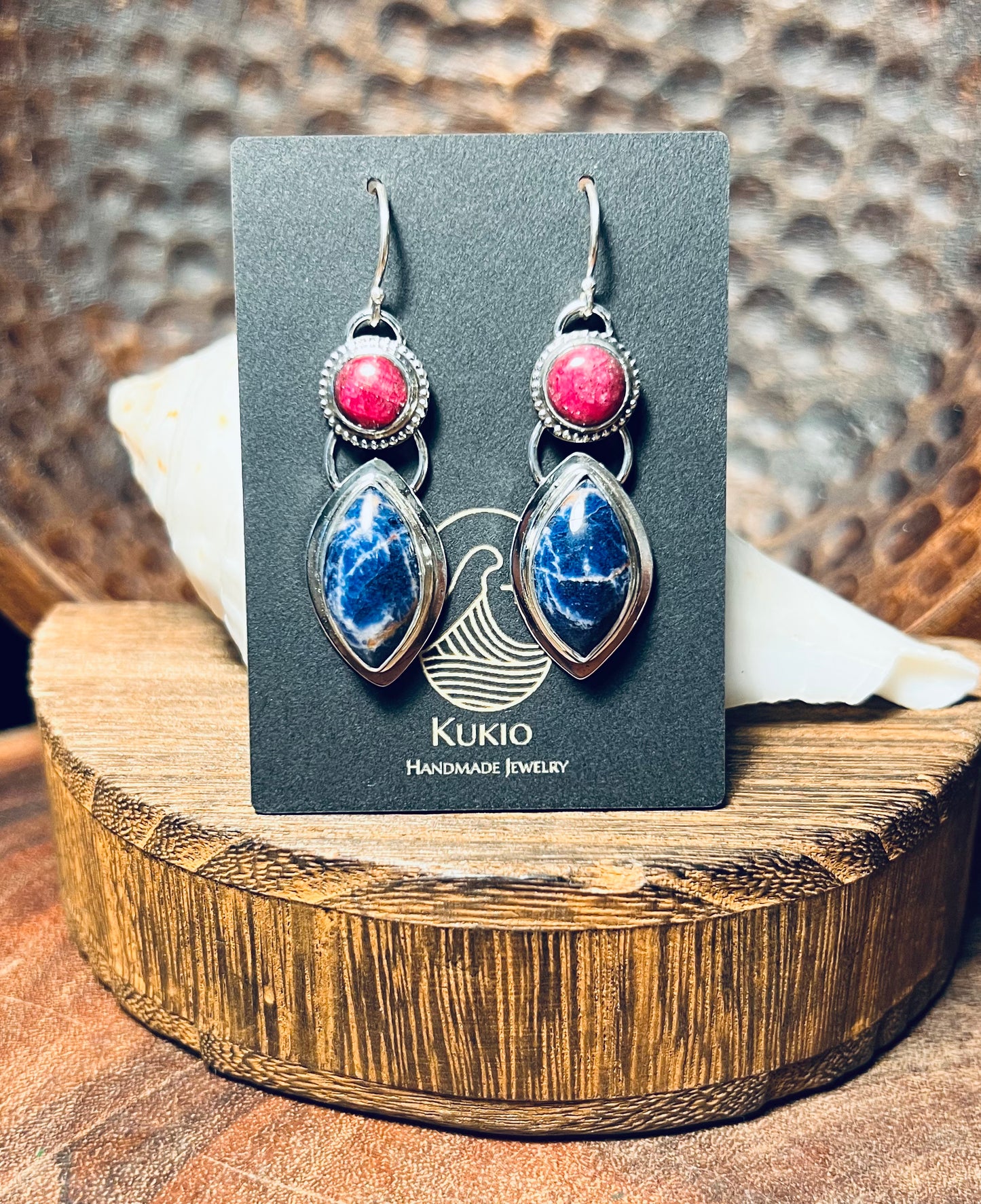 Sodalite and Ruby Sterling Silver Earrings