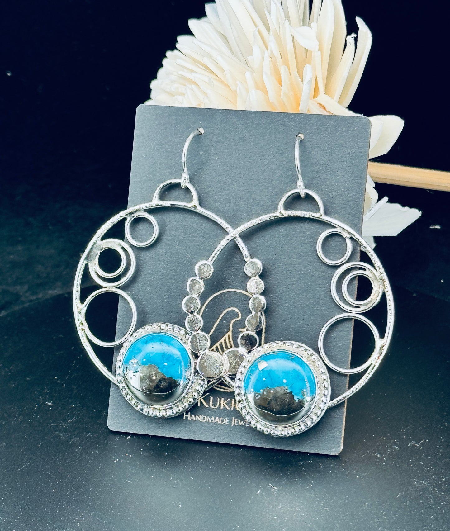 Persian Turquoise Sterling Silver Hoop Earrings