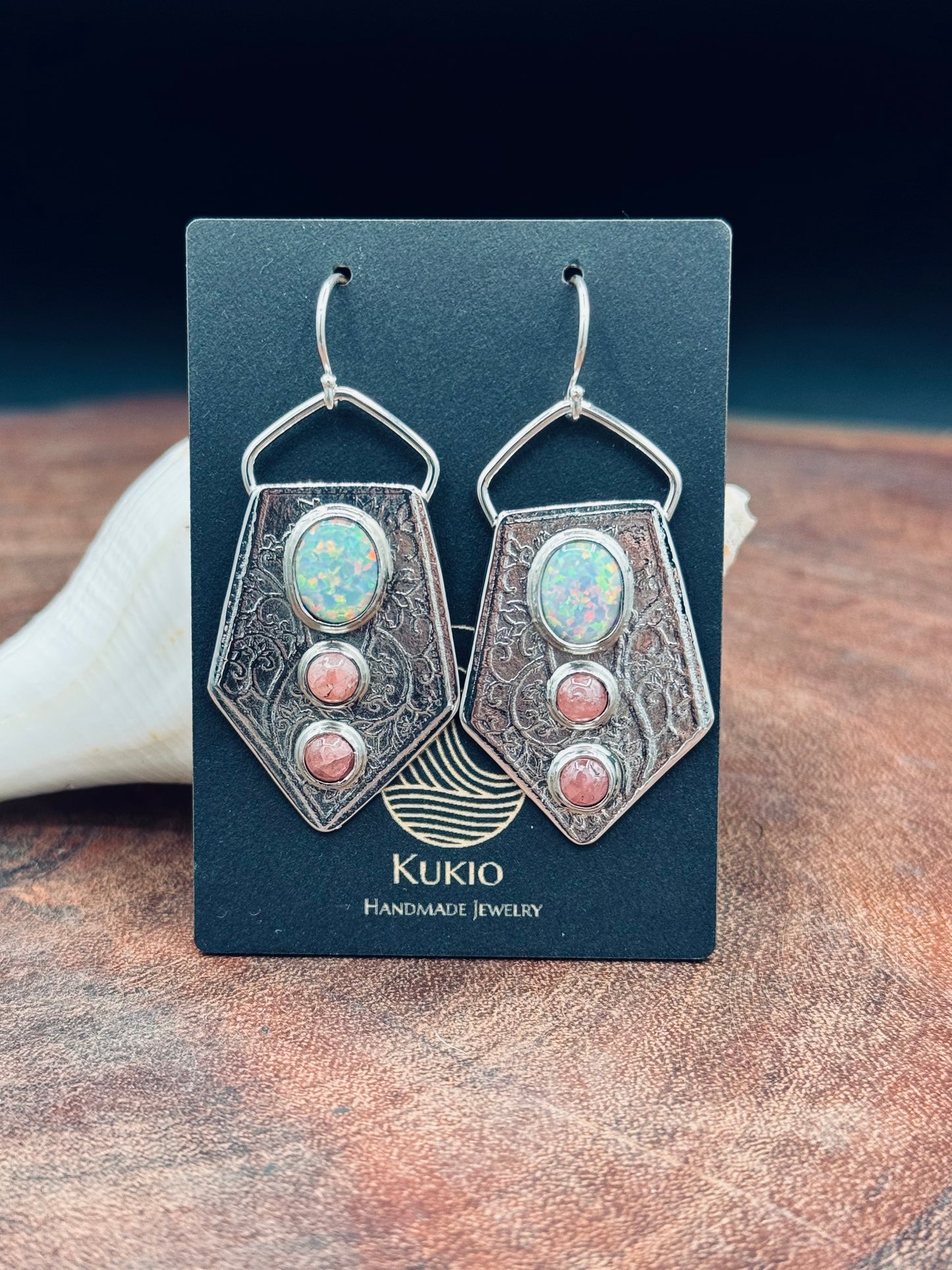 Aurora Opal and Rhodorosite Sterling Sterling Silver Patterned Earrings