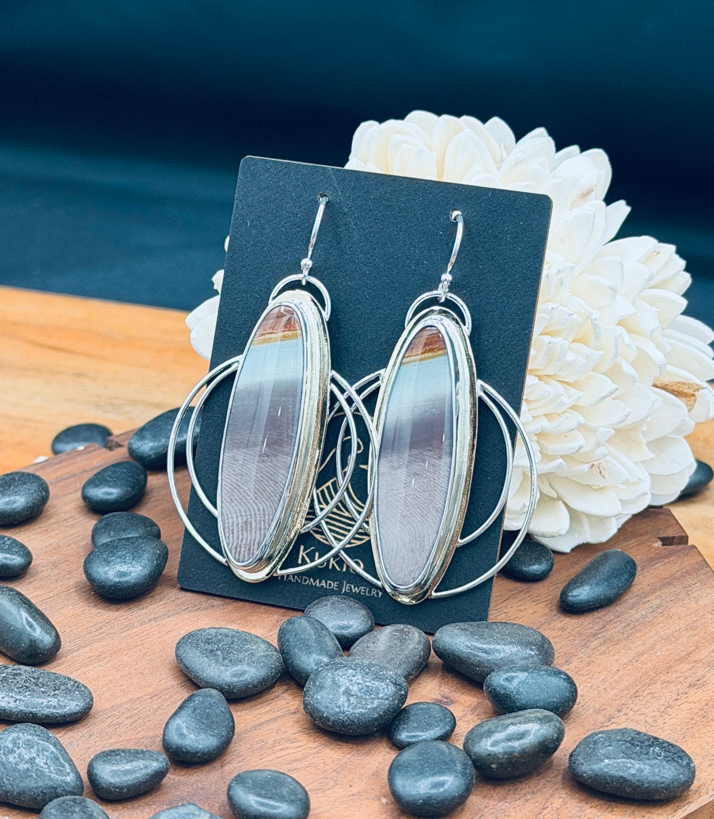 Polychrome Jasper Sterling Silver Double Hoop Earrings