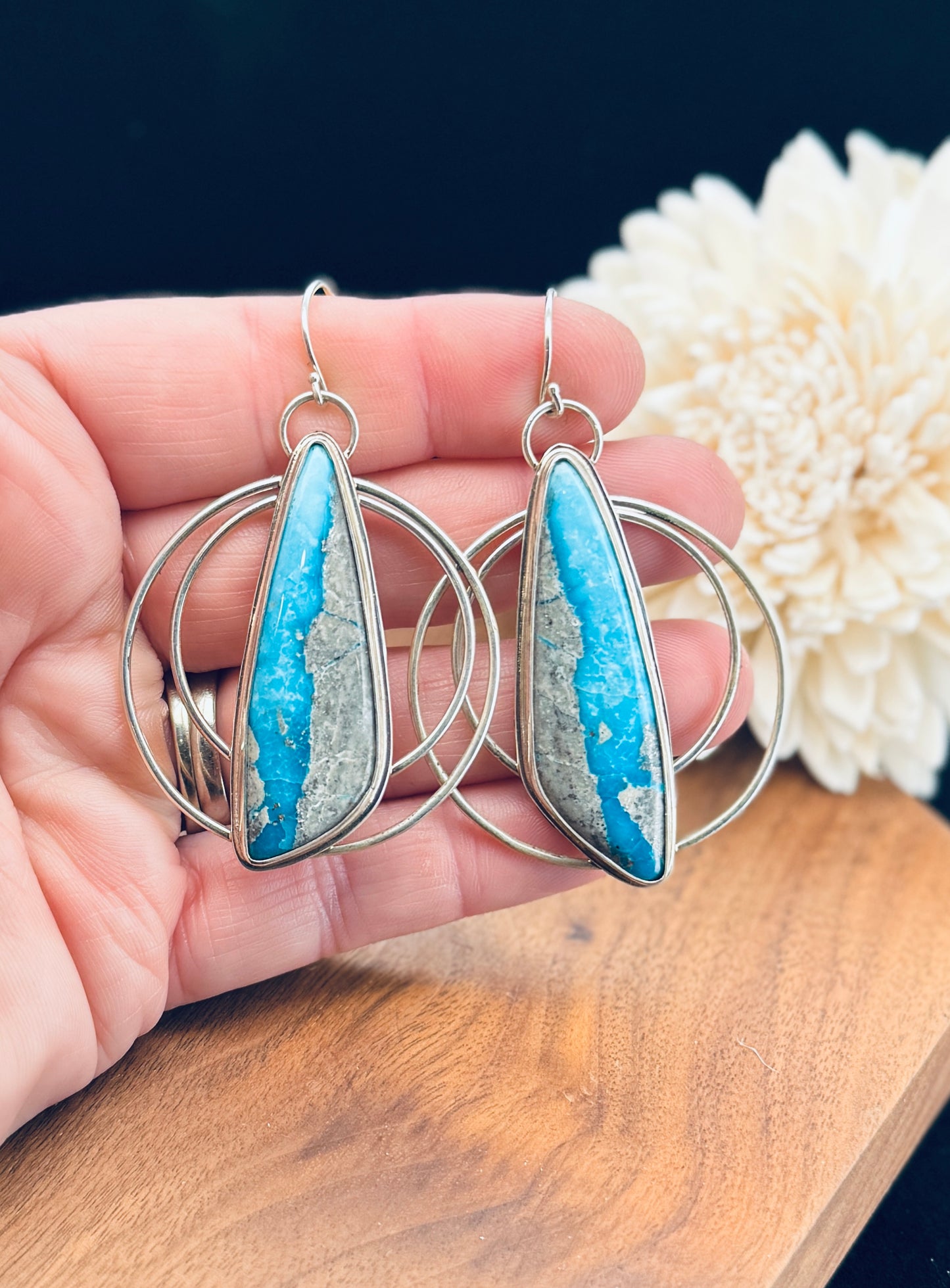 Sterling Silver Persian Turquoise Hoop Earrings
