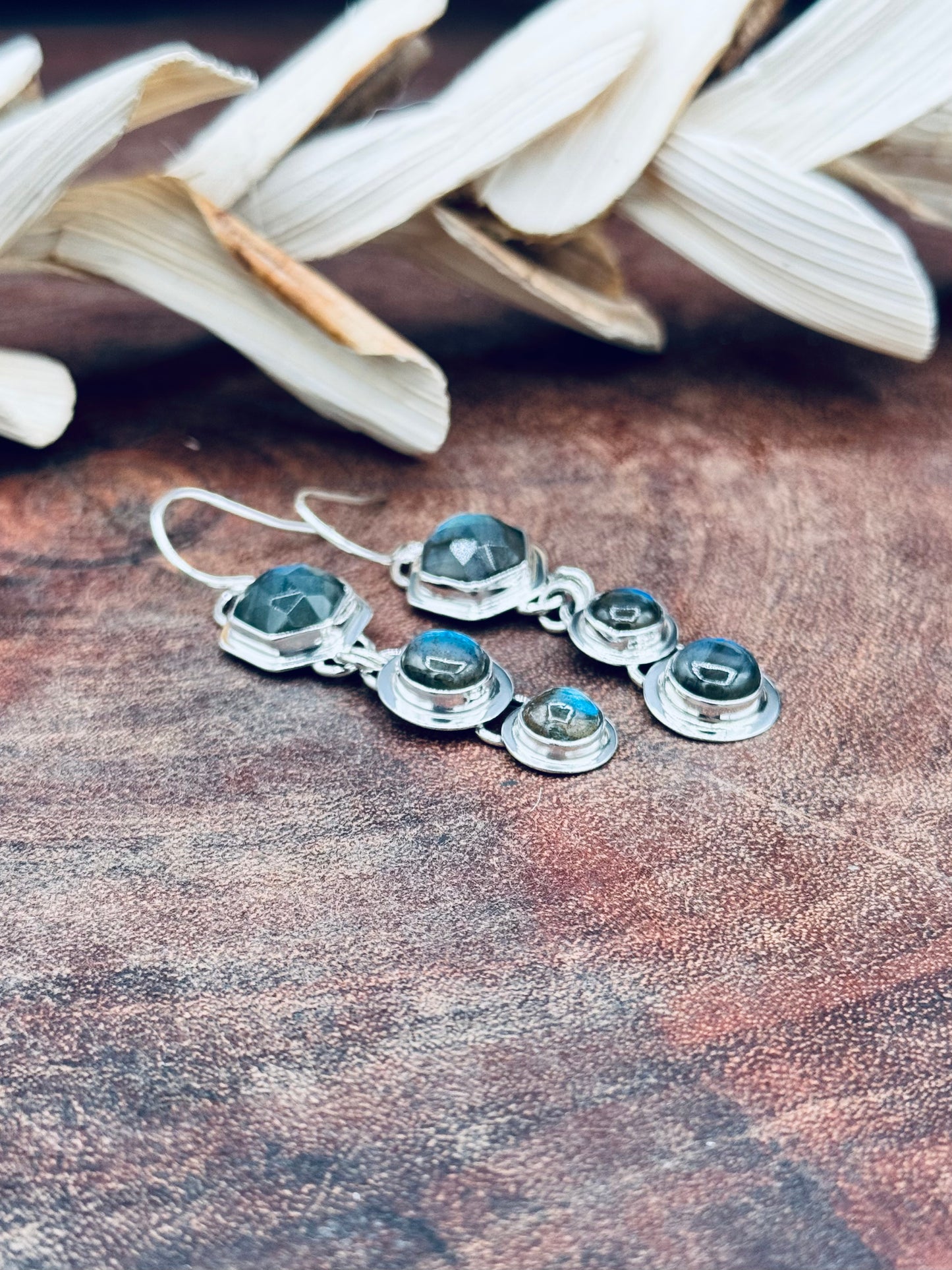 Triple Labradorite Sterling Silver Dangle Earrings