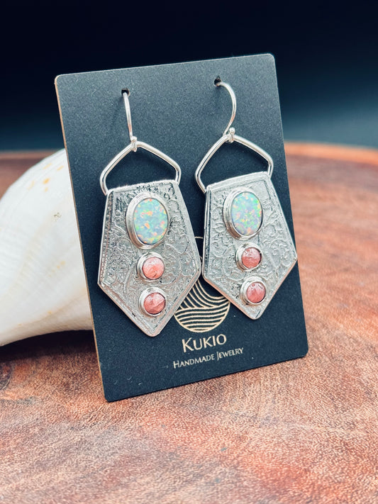 Aurora Opal and Rhodorosite Sterling Sterling Silver Patterned Earrings