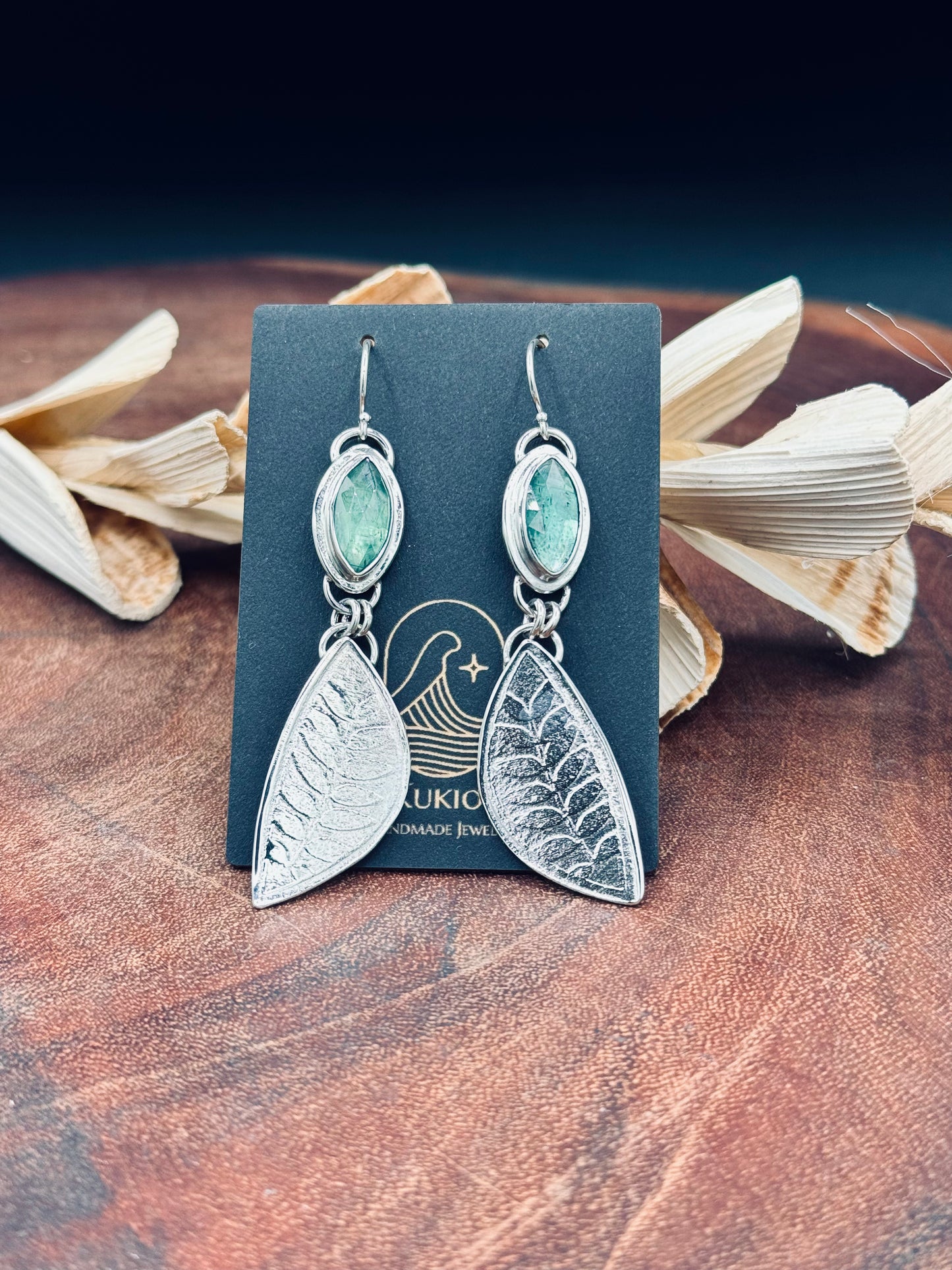 Sterling Silver Minty Green Kyanite Leaf Earrings