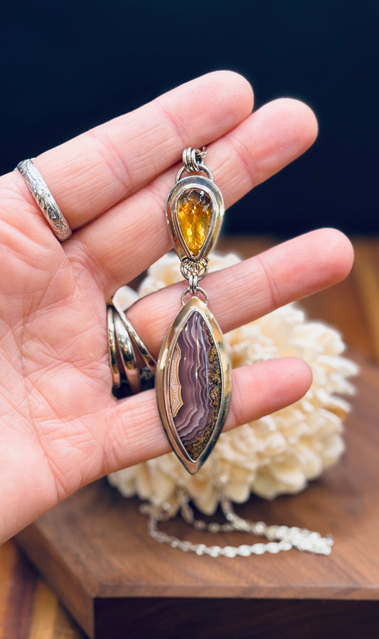 Agua Nueva Agate and Citrine Sterling Silver Pendant