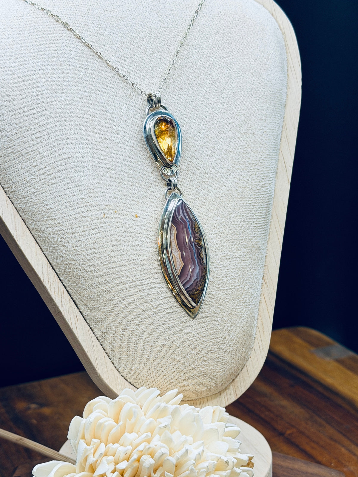 Agua Nueva Agate and Citrine Sterling Silver Pendant