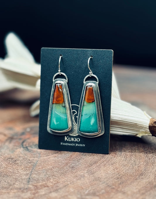 Sterling Silver Opalized Wood Earrings