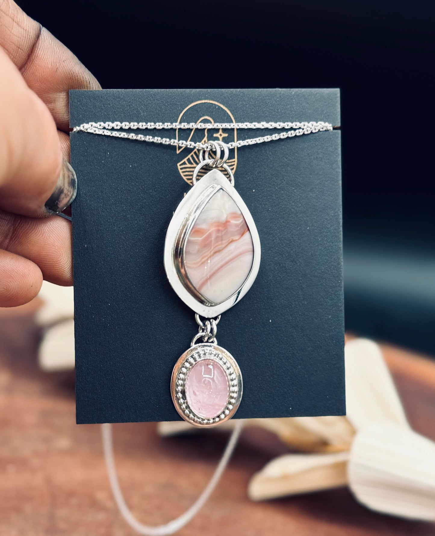 Windy Mountain Jasper and Morganite Sterling Silver Pendant