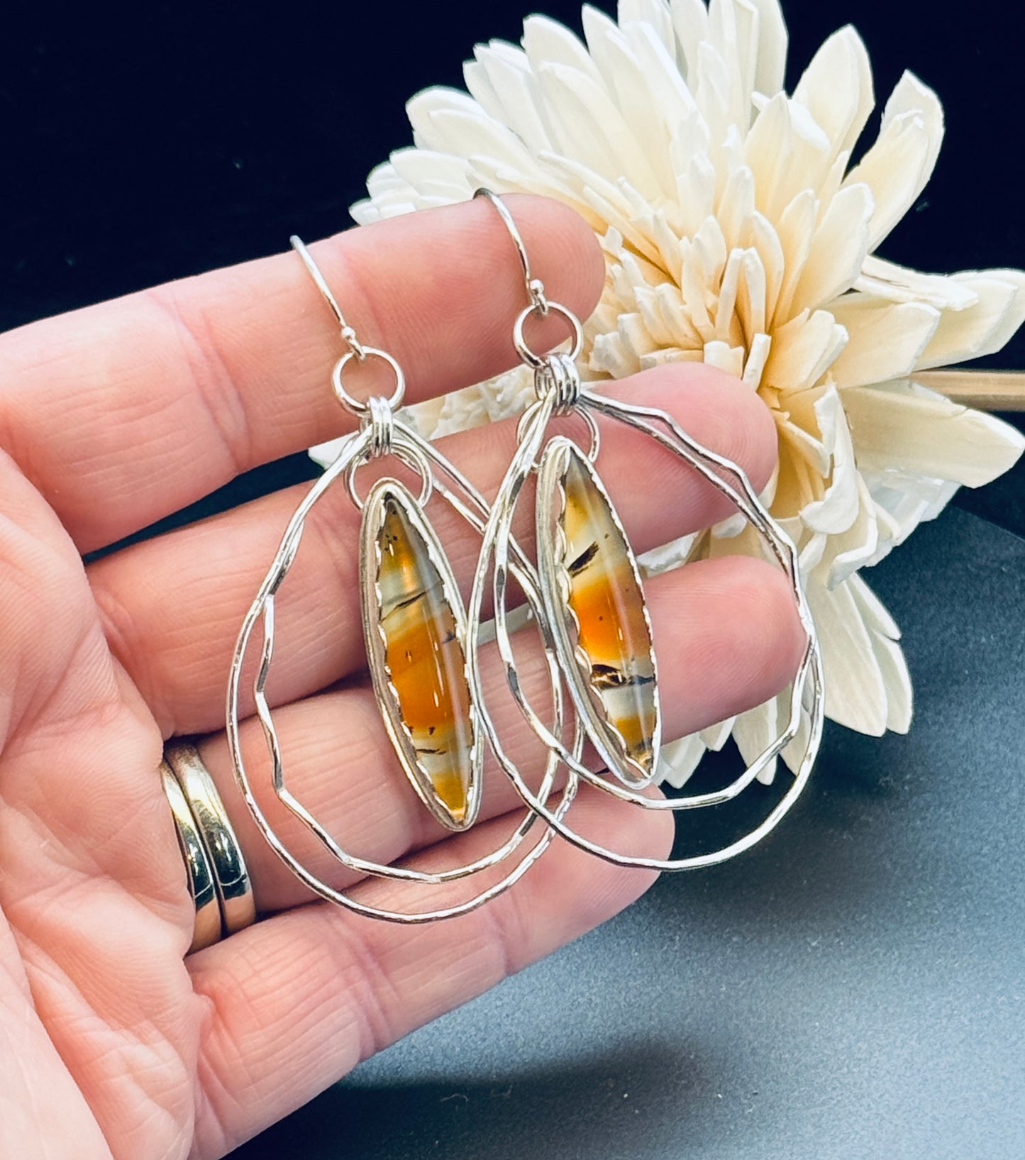 Sterling Silver Montana Agate Hoop Earrings