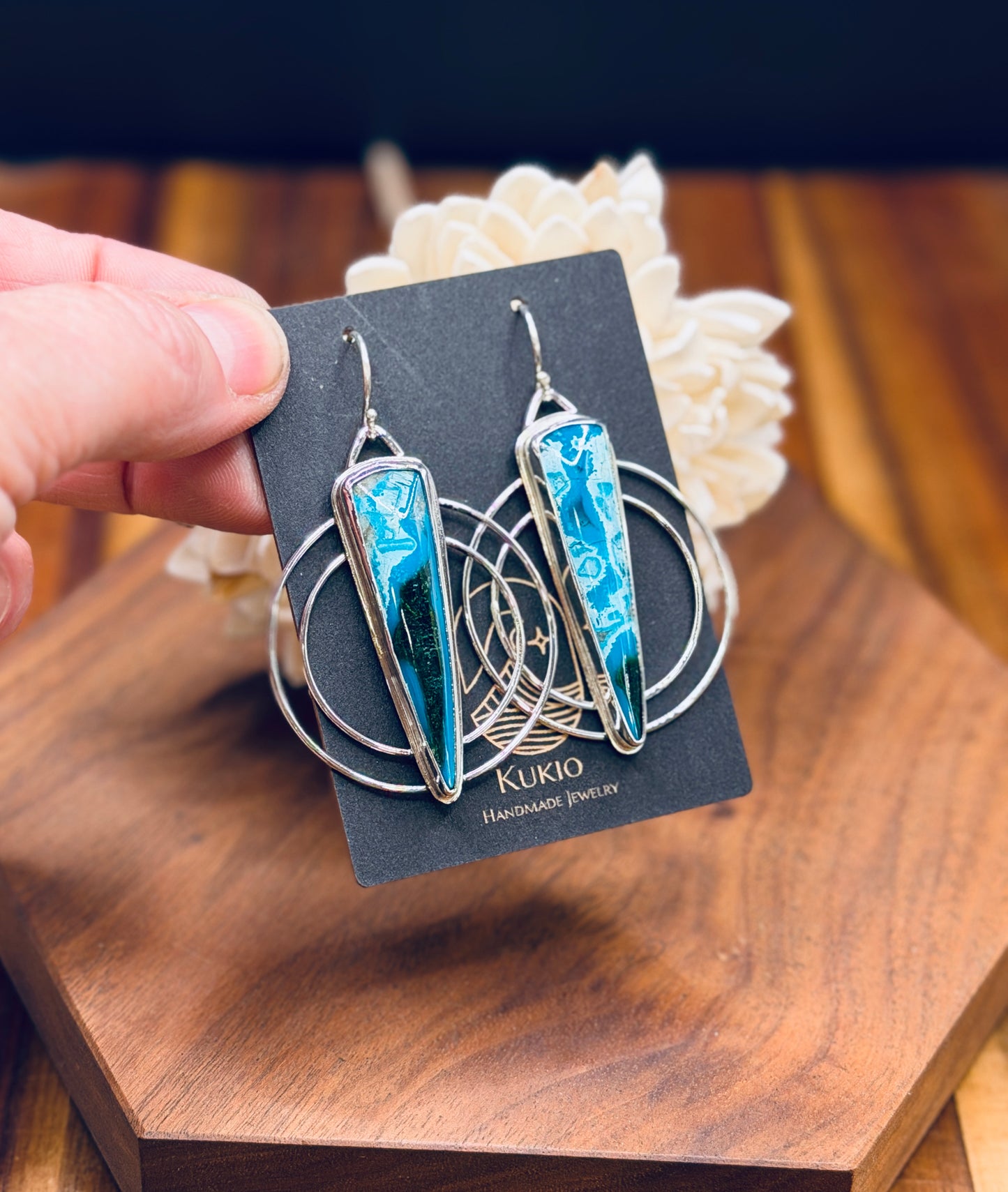 Electric Chrysocolla Sterling Silver Double Hoop Earrings