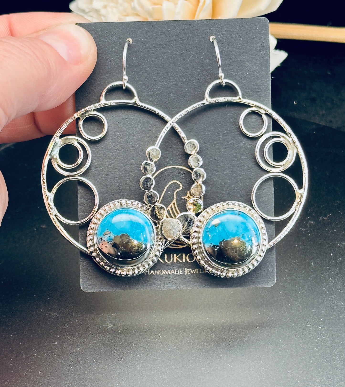 Persian Turquoise Sterling Silver Hoop Earrings