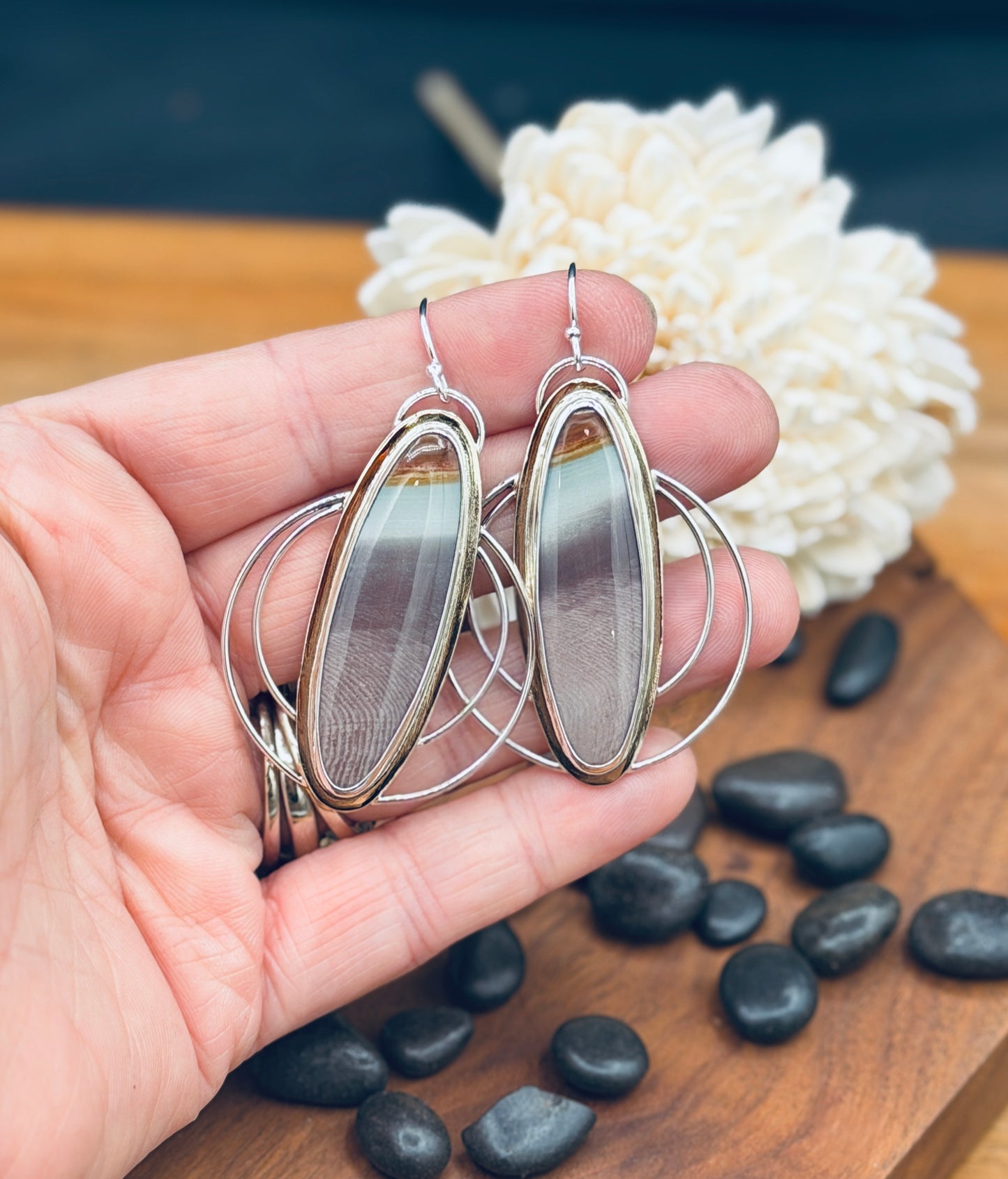 Polychrome Jasper Sterling Silver Double Hoop Earrings