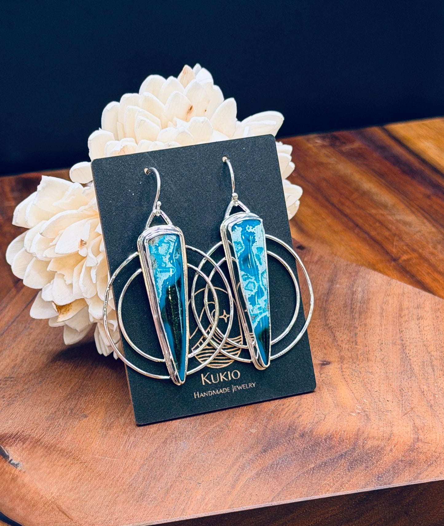 Electric Chrysocolla Sterling Silver Double Hoop Earrings