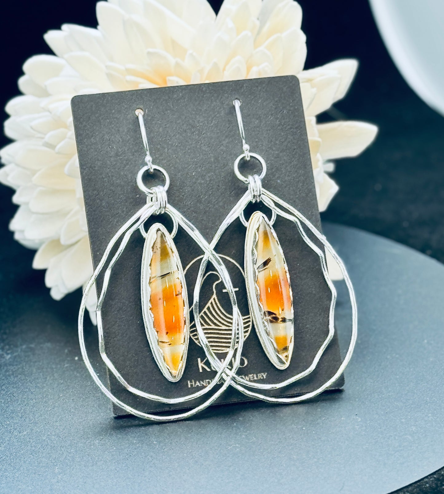 Sterling Silver Montana Agate Hoop Earrings