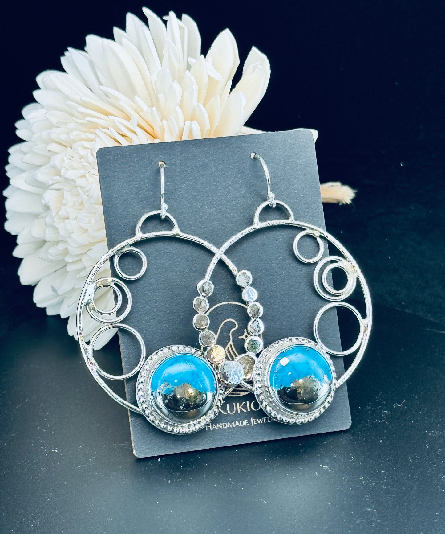 Persian Turquoise Sterling Silver Hoop Earrings