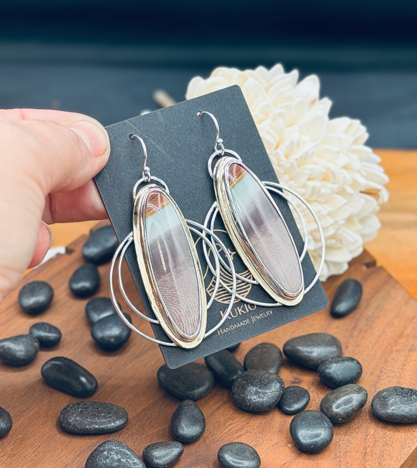 Polychrome Jasper Sterling Silver Double Hoop Earrings