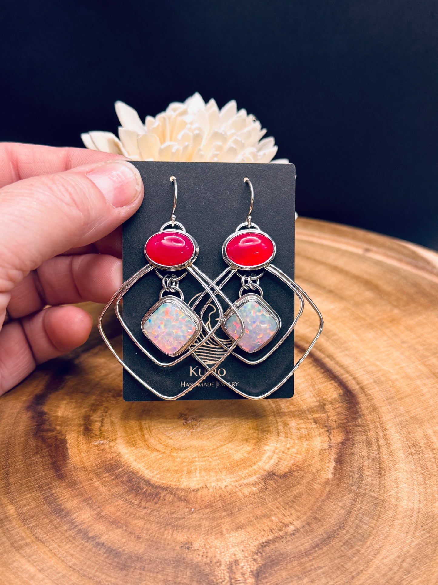 Sterling Silver Stellar Opal and Rani Chalcedony Earrings