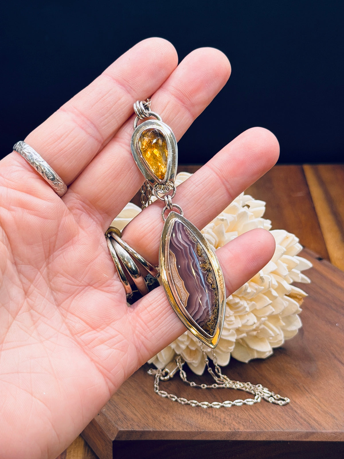 Agua Nueva Agate and Citrine Sterling Silver Pendant
