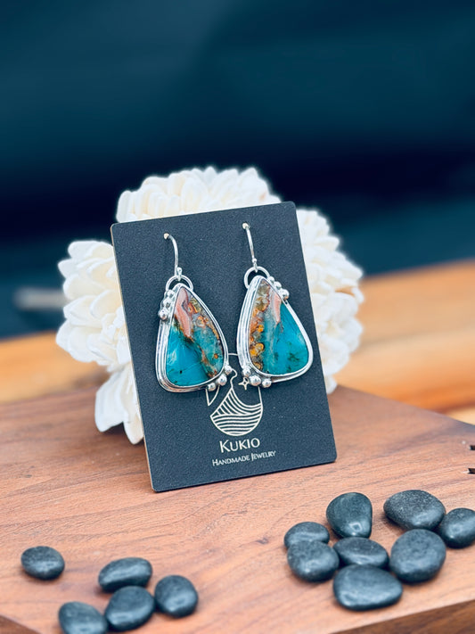 Sterling Silver Blue Opalized Wood Earrings