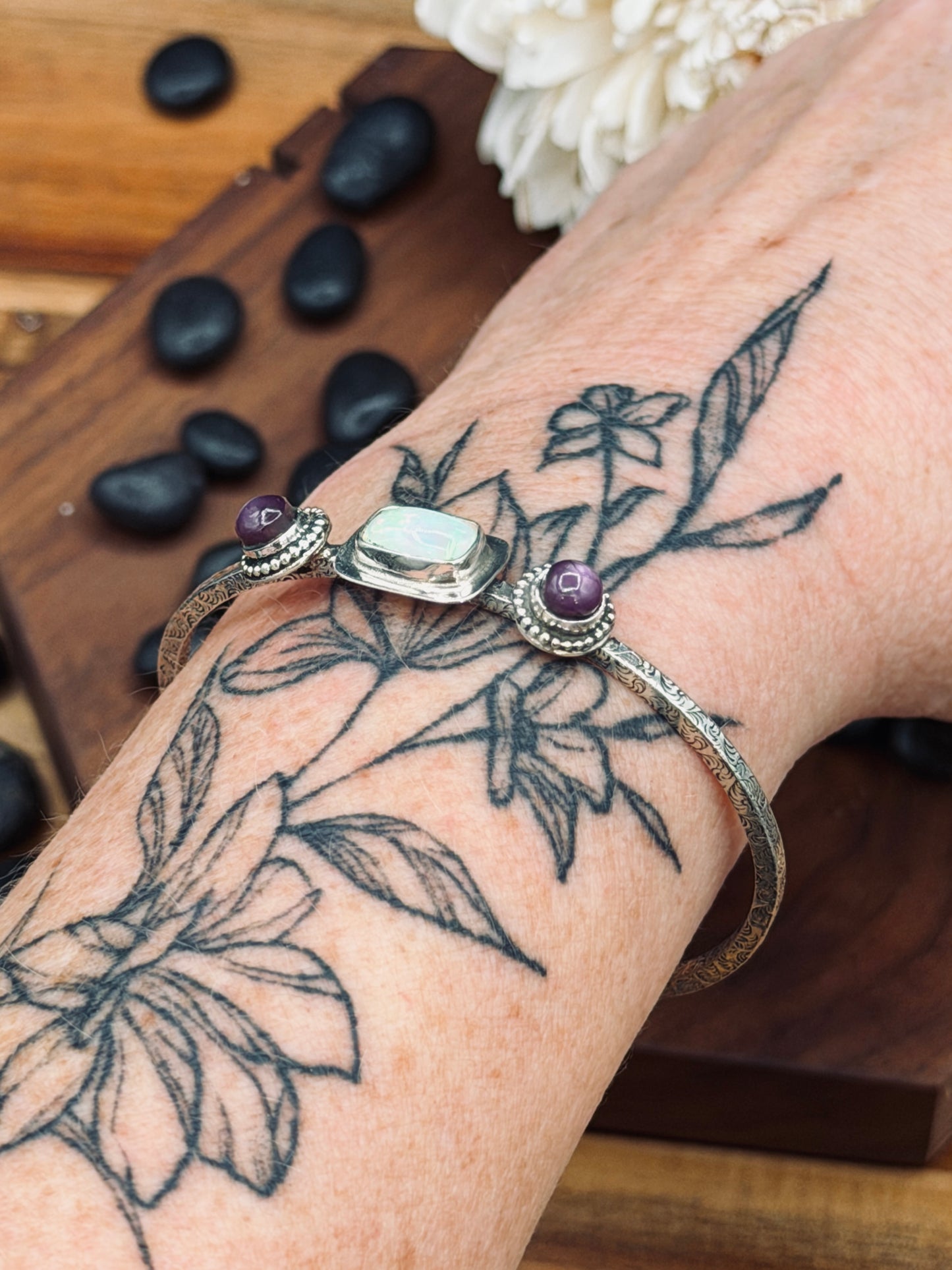 Ethiopian Opal and Silky Ruby Cuff