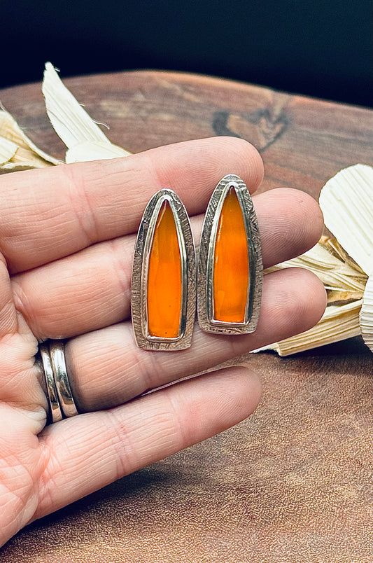 Sterling Silver Patterned Carnelian Studs