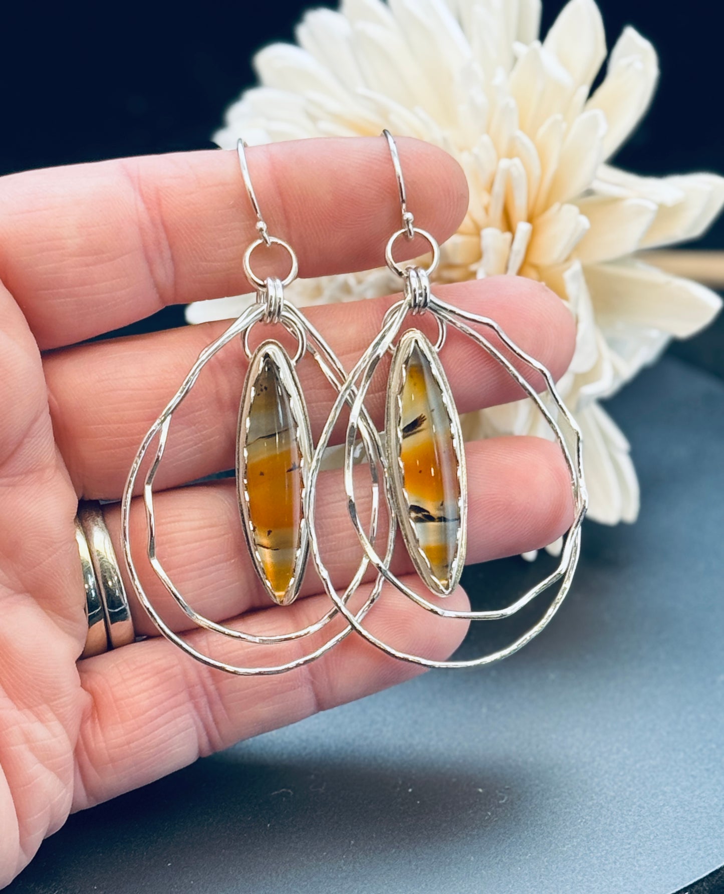Sterling Silver Montana Agate Hoop Earrings