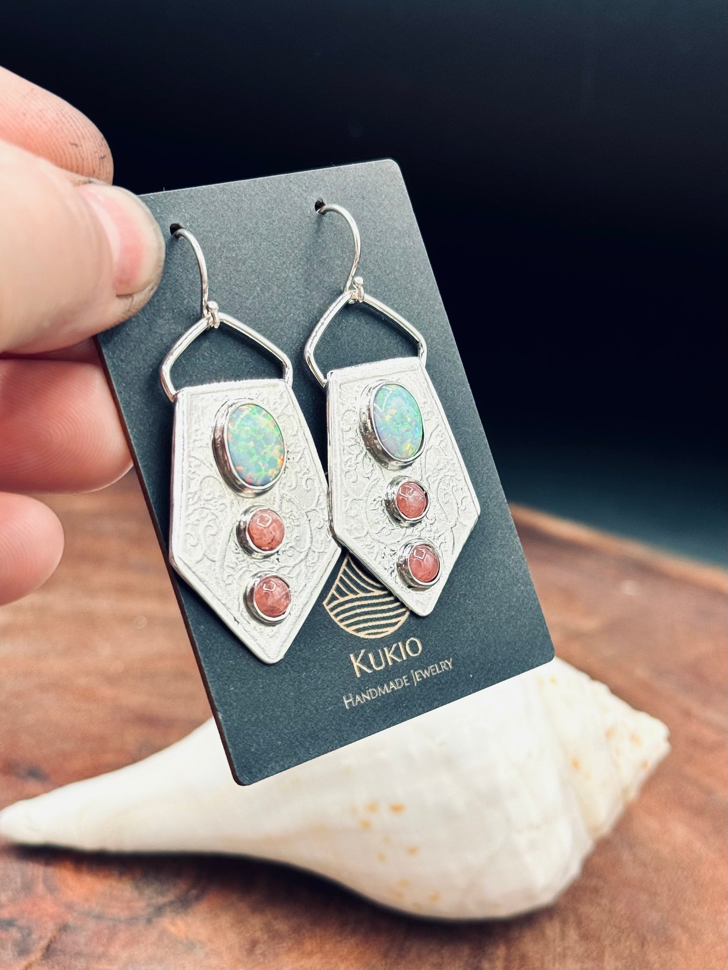 Aurora Opal and Rhodorosite Sterling Sterling Silver Patterned Earrings