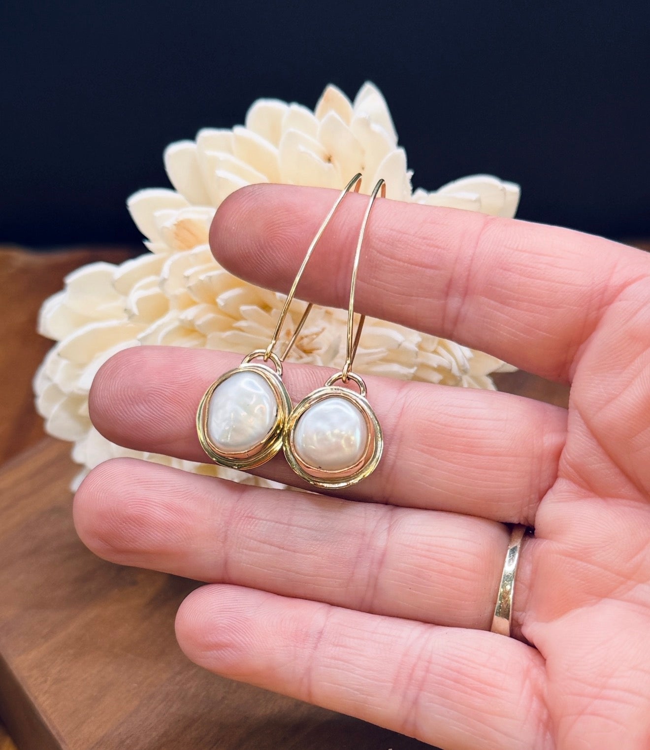 Gold Fill Coin Pearl Earrings