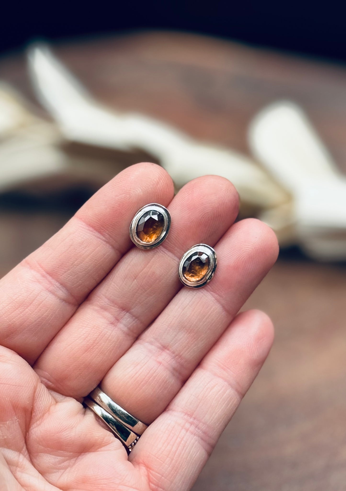 Natural Brown Zircon Sterling Silver Stud Earrings