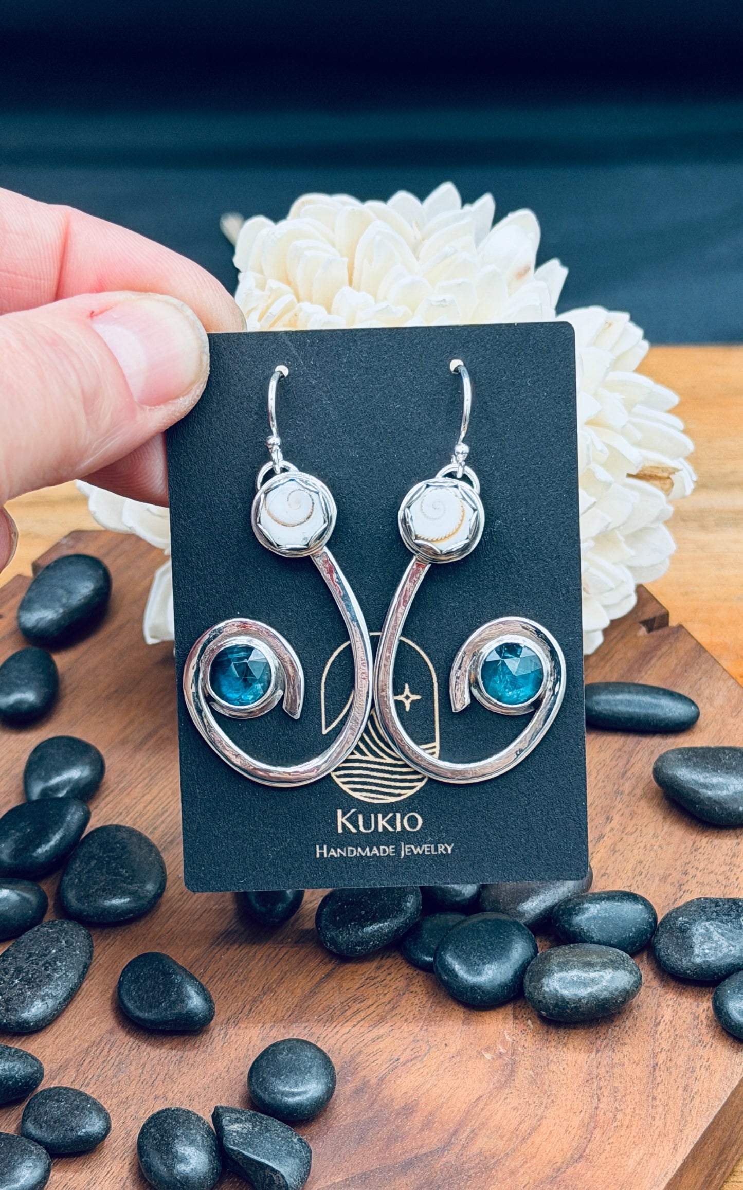 Kyanite and Shiva Shell Wave Earrings