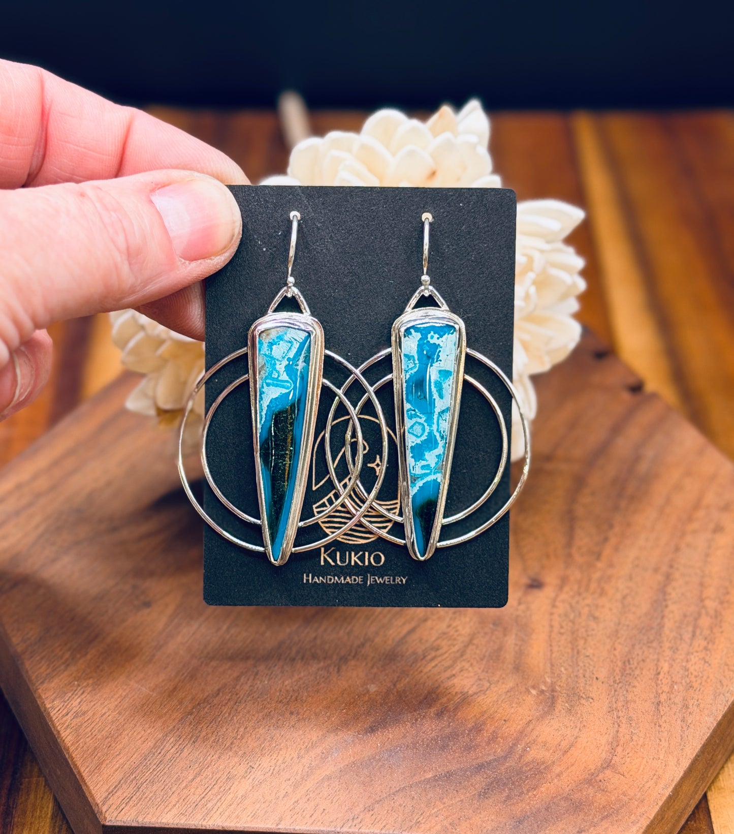 Electric Chrysocolla Sterling Silver Double Hoop Earrings