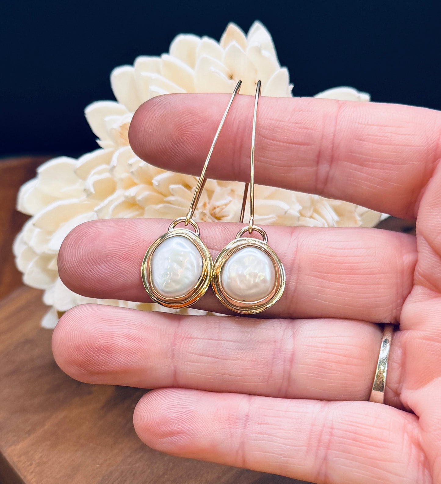Gold Fill Coin Pearl Earrings