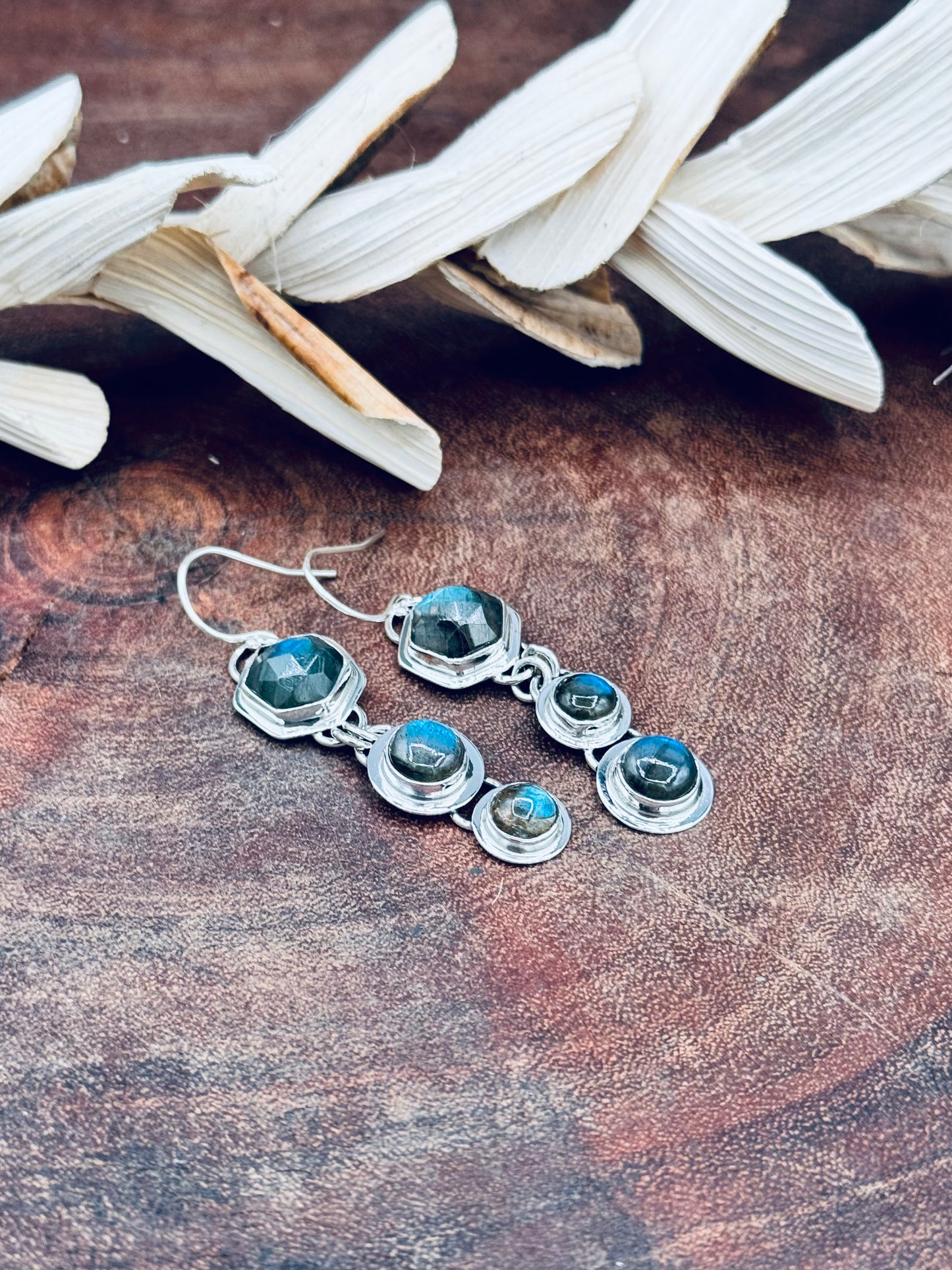 Triple Labradorite Sterling Silver Dangle Earrings