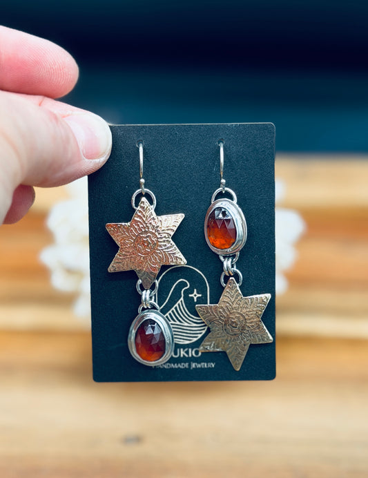 Sterling Silver Hessonite Garnet with Hand rolled Snowflake Stars