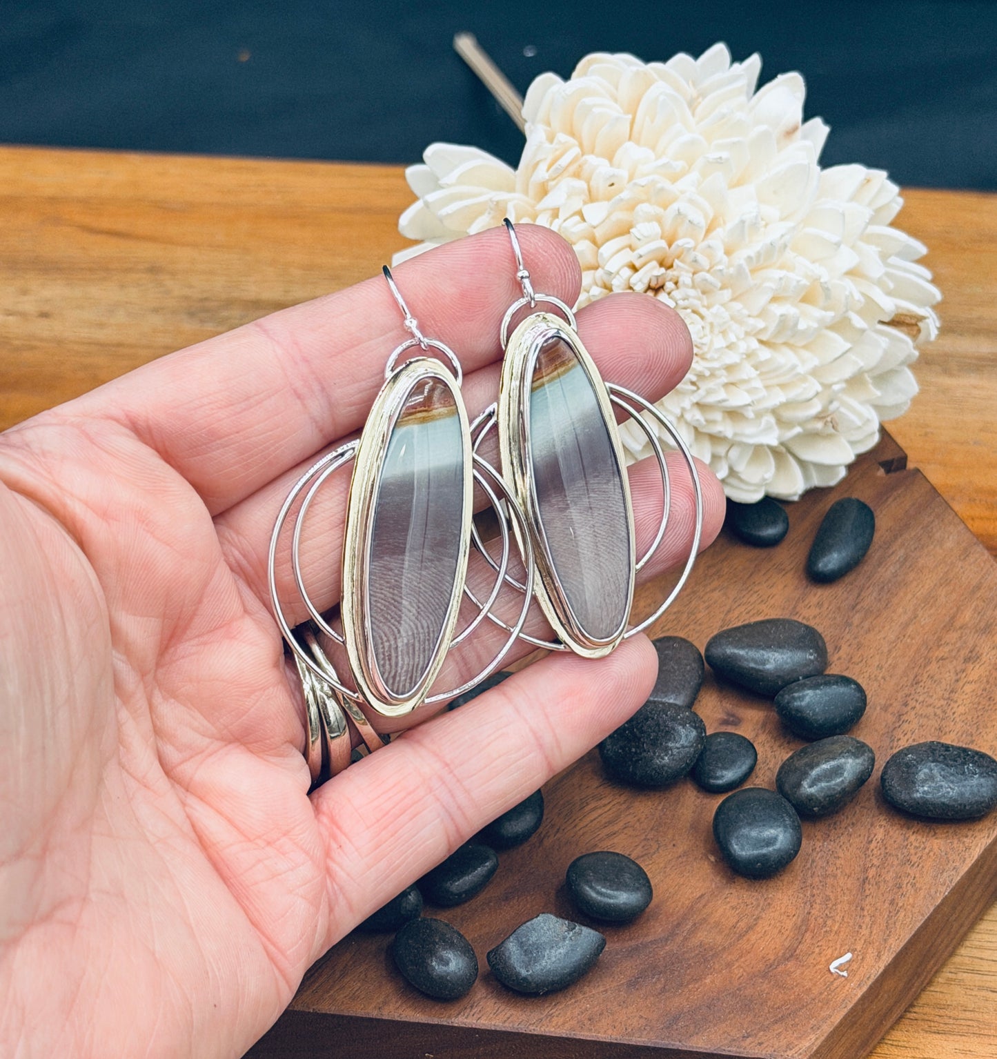 Polychrome Jasper Sterling Silver Double Hoop Earrings