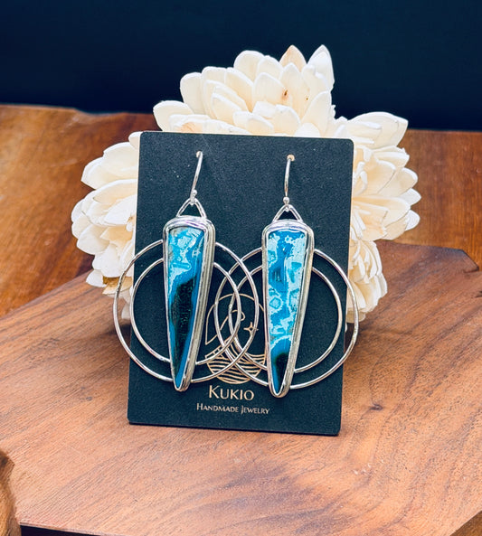 Electric Chrysocolla Sterling Silver Double Hoop Earrings