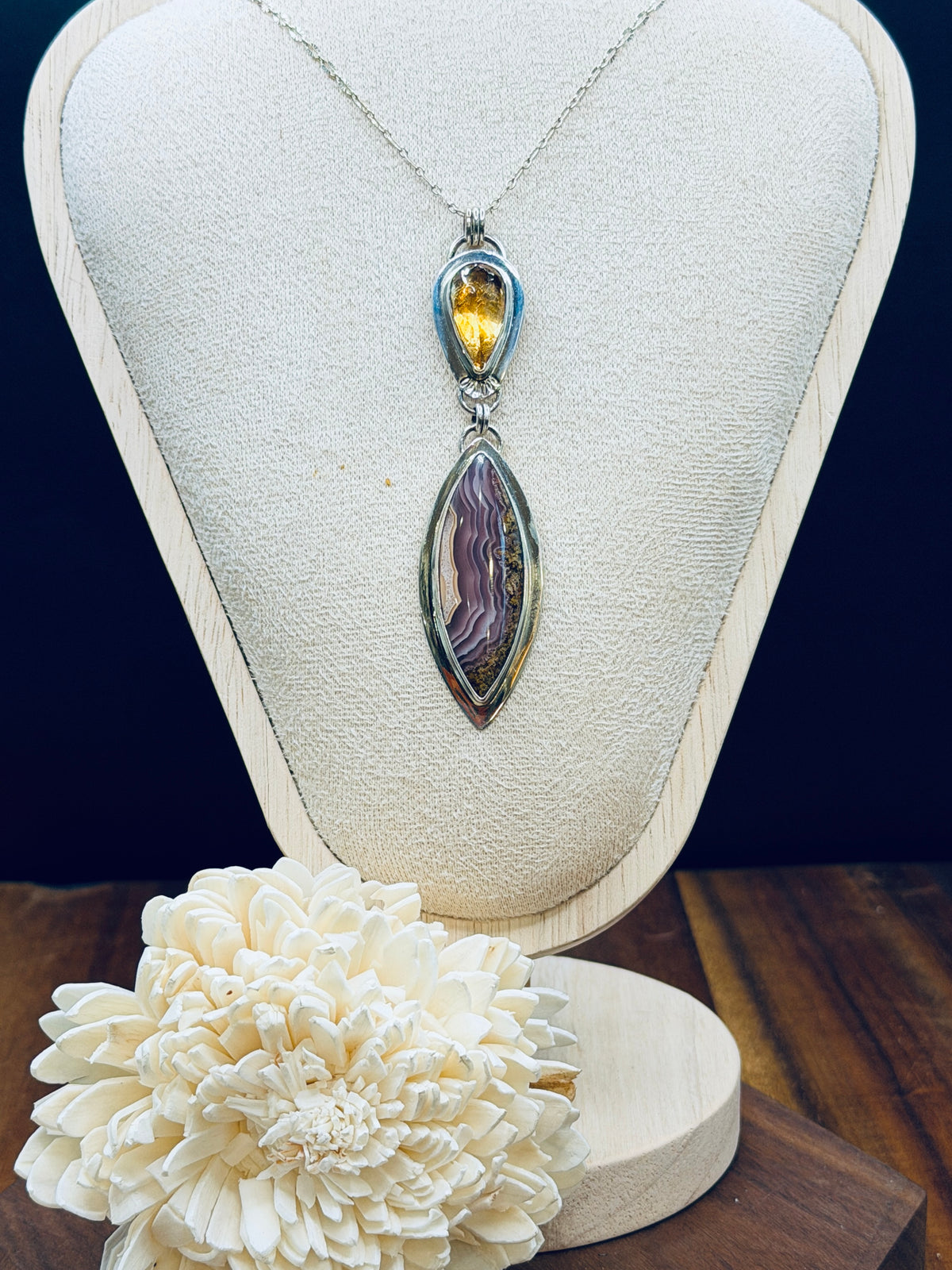 Agua Nueva Agate and Citrine Sterling Silver Pendant