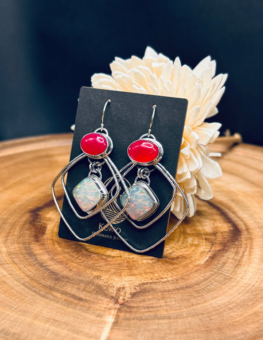 Sterling Silver Stellar Opal and Rani Chalcedony Earrings