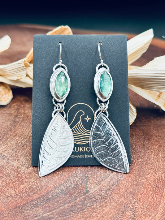 Sterling Silver Minty Green Kyanite Leaf Earrings