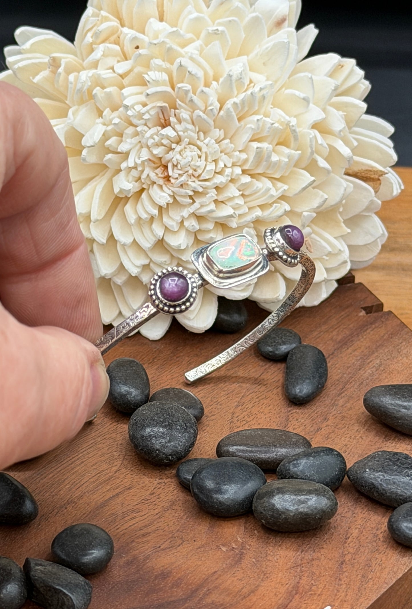 Ethiopian Opal and Silky Ruby Cuff