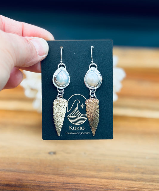 Sterling Silver Fresh Water Pearl with Brass Leaves