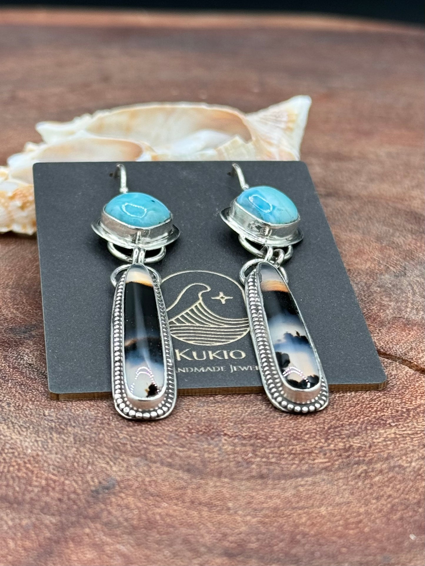 Montana Agate and Larimar Sterling Silver Earrings