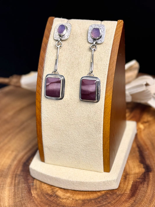 Sterling Silver Mookaite Jasper and Lilac Chalcedony Earrings