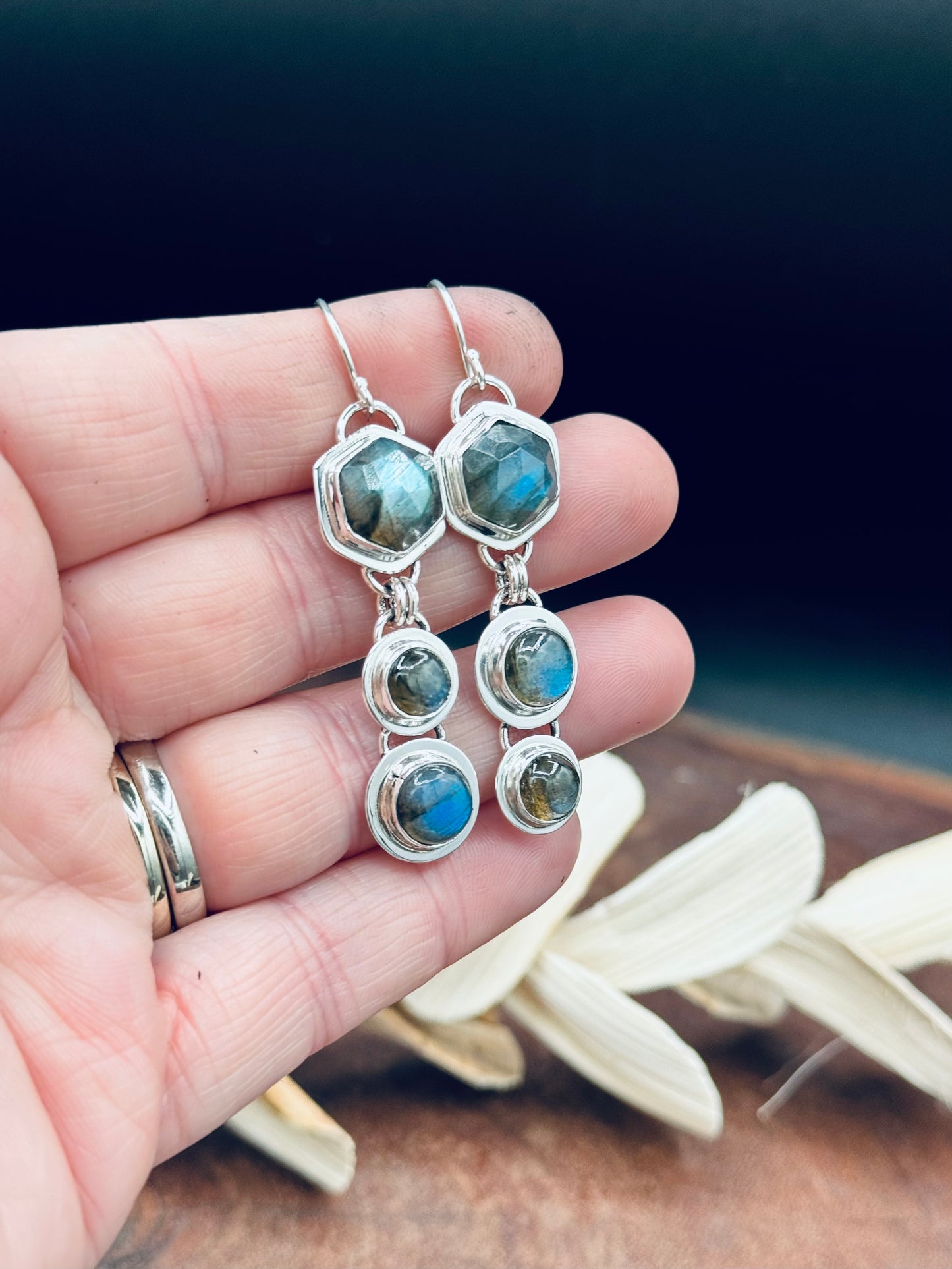 Triple Labradorite Sterling Silver Dangle Earrings