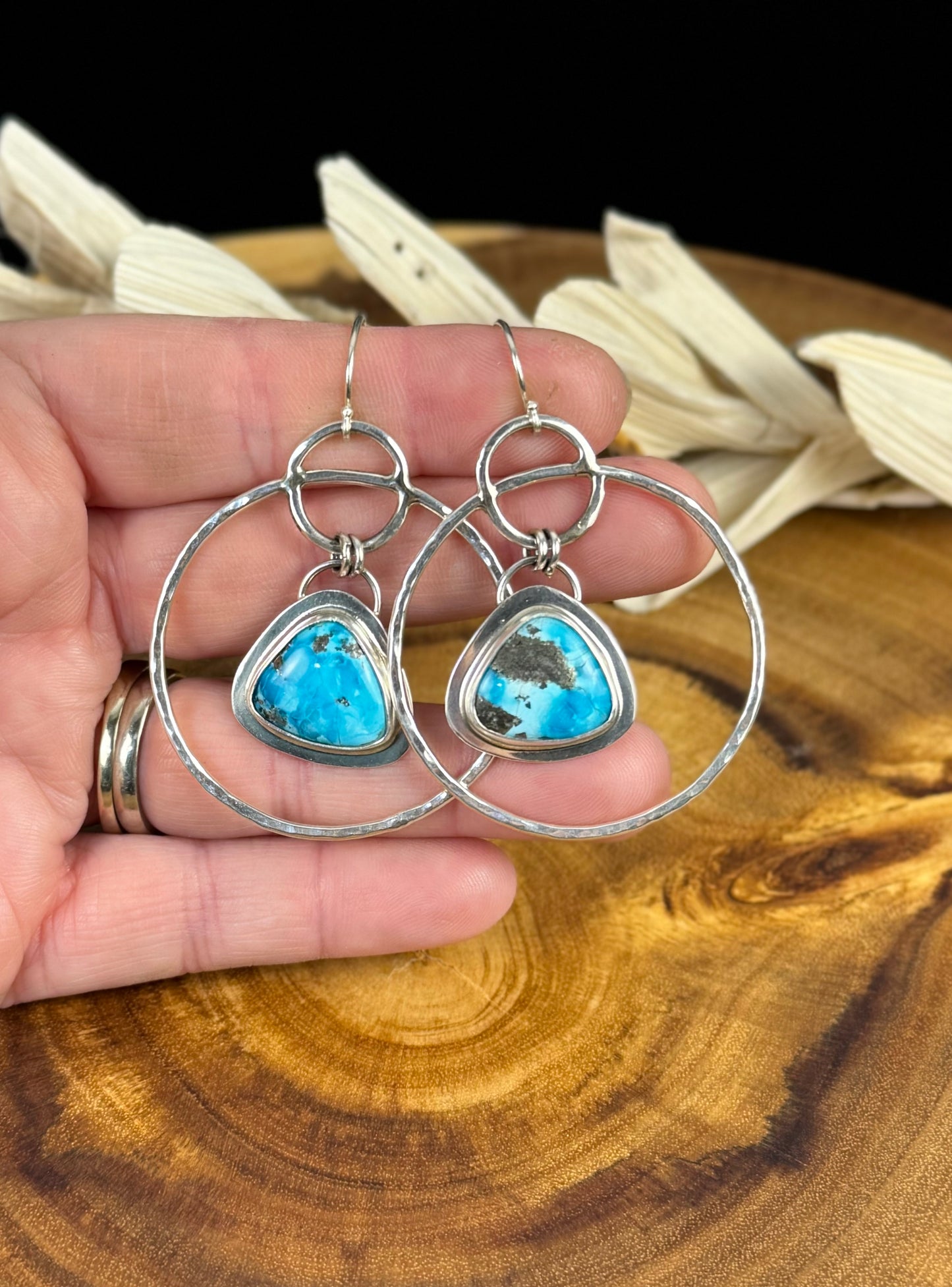 Sterling Silver Persian Turquoise Hoop Earrings