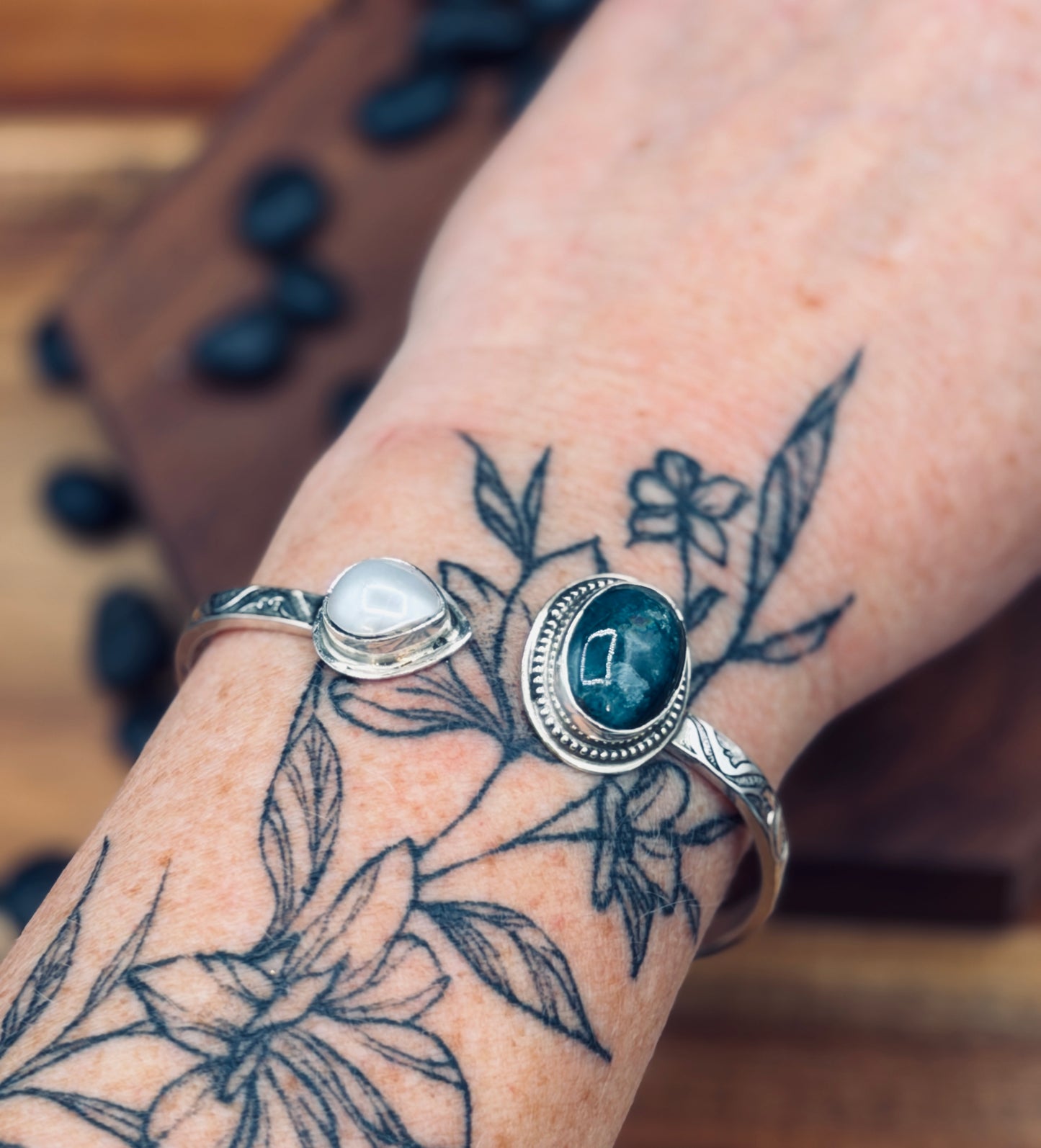 Grandidierite and freshwater Pearl Cuff