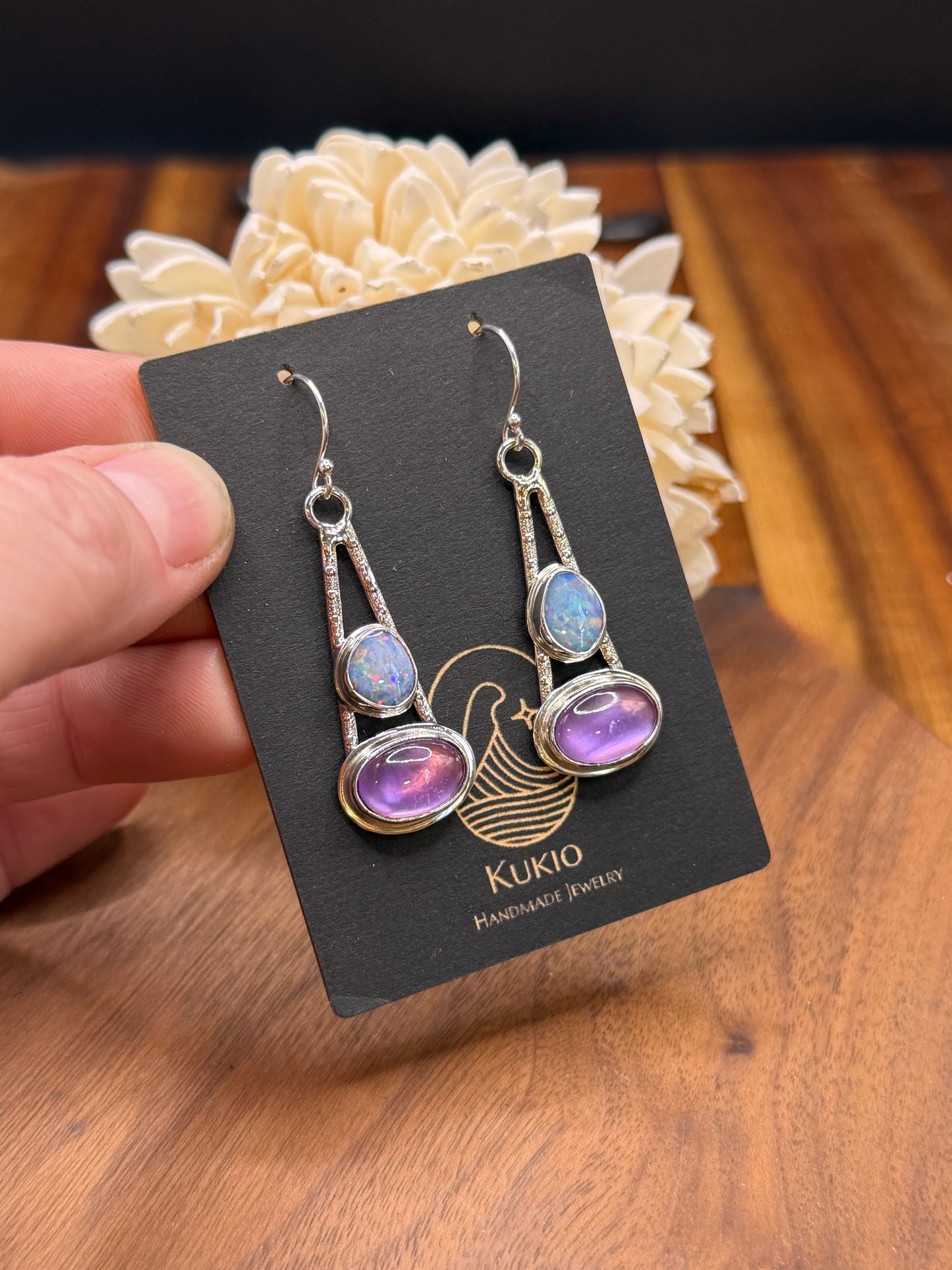 Coober Pedy Opal and Amethyst with Mother of Pearl Earrings